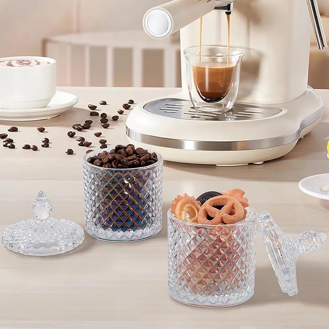 2 Pack Qtip Holder Apothecary Jars with Lid, Thick Glass, Iridescent Clear