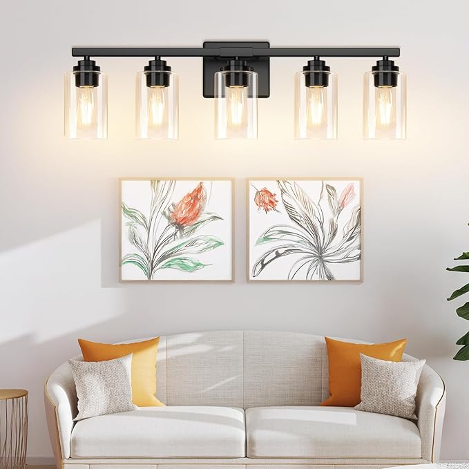 VerRon 5-Light Bathroom Light Fixtures, 31" Black Modern Vanity Lights