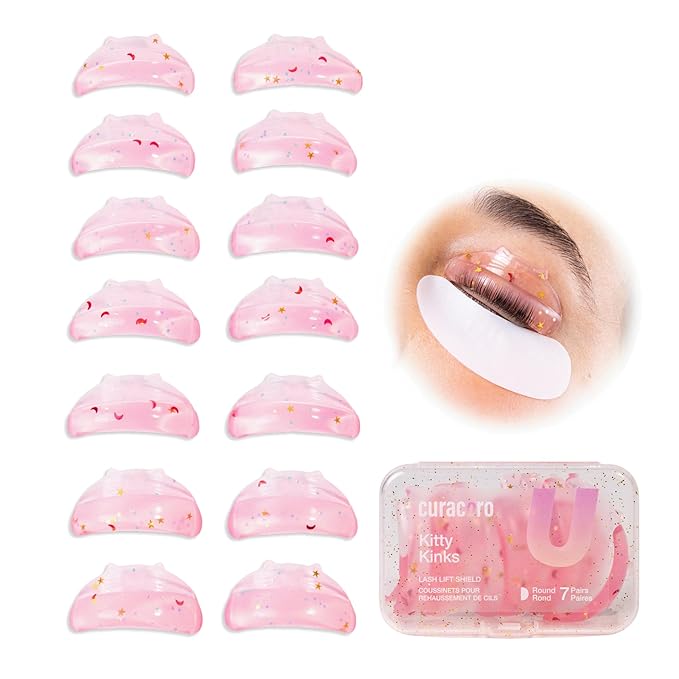 Curacoro Lash Lift Shields, 14 Pcs/7 Sizes Reusable Silicone Rods