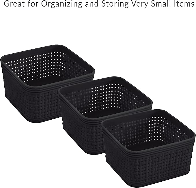 Simplify 6 Pack Organizing Set | Square Bins | Multipurpose | Office | Desk | Dorm | Bathroom | Storage Basket | Small Items | Accessories | Black