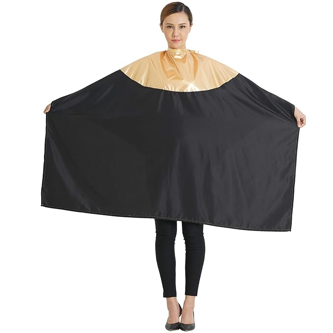 SMARTHAIR Professional Salon Cape Polyester Haircut Apron Shampoo & Chemical Resistant Haircut Cape,54”x62”,Gold & Black,C007013C-G