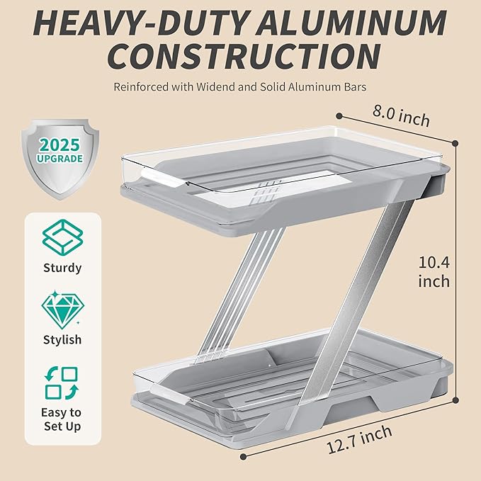 AUGBEAN 3 Pack Bathroom Organizers and Storage - Multi-Purpose,2-Tier Clear Pull Out Organization for Bathroom,Under Sink,Kitchen,Vanity,Countertop,Cabinet,Pantry & Medicine Cabinet,Grey