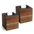 KALEKAIL 2 Pack Wood Tissue Box Cover， Acacia Wood Tissue Box Cover Square, Decorative Cube Facial Wooden Tissue Box Holder with Slide-Out Bottom for Bathroom, Bedroom, Dinner Table, Office, Kitchen