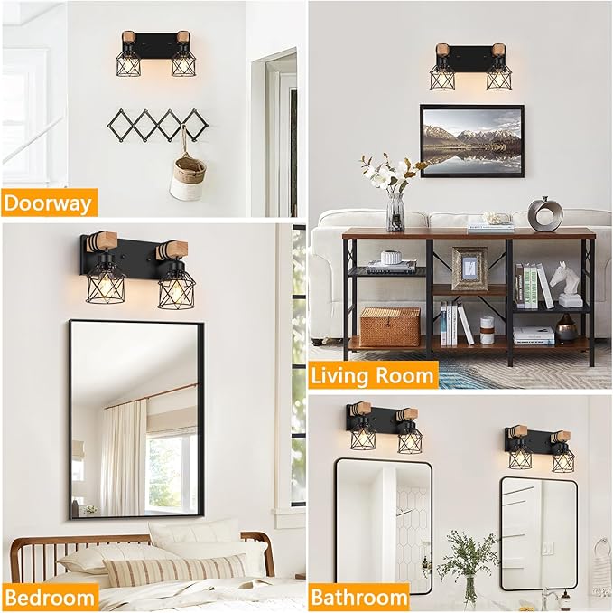 FadimiKoo 2-Light Bathroom Light Fixtures, Farmhouse Wood Vanity Wall Light