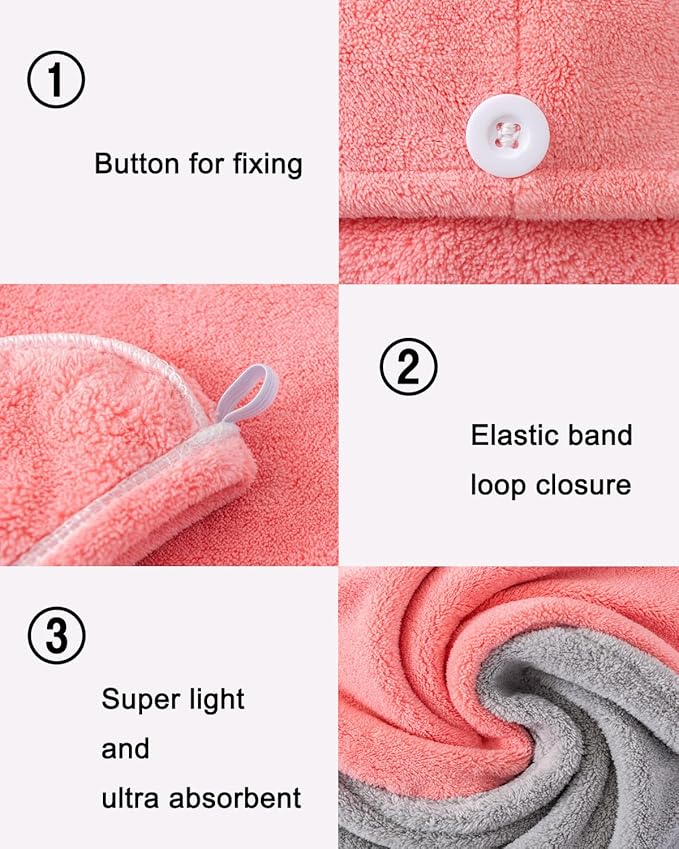 6 Pack Microfiber Hair Towel Wrap for Women,Super Absorbent Quick Dry Lightweight Turban with Button Anti Frizz Fast Drying for Straight Curly Hair