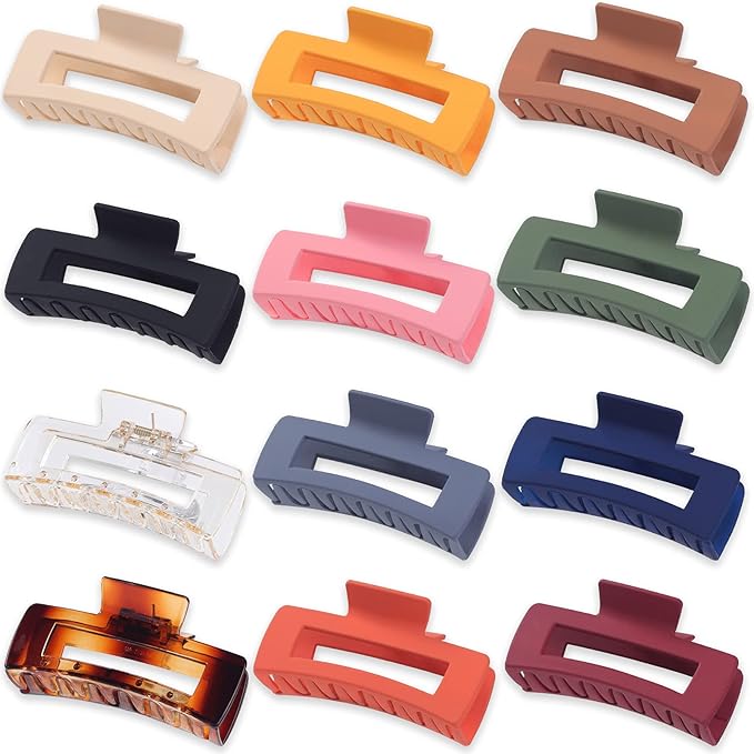 Sisiaipu 4.1 Inch Large Hair Accessories - 12 Pcs Big Square Jaw Clips for Thick Hair, Jumbo Bulk Clips for Women and Girls