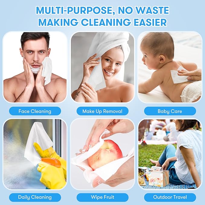 Disposable Face Towel, Soft & Thick Lint-Free Biodegradable Face Towelettes, Makeup Remover Dry Wipes, Facial Tissue for Camping Travel Essentials, 25 Count