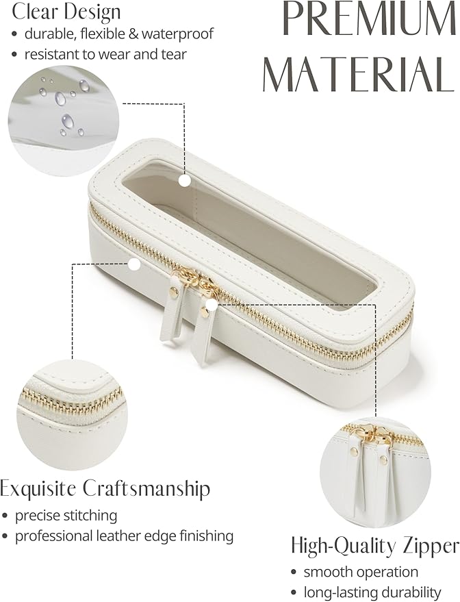 Popvibe Slim Makeup Brush Bag Travel Clear Toiletry Bag for Women Cute White Make Up Bag for Traveling Cosmetic Bag Organizer Waterproof Tansparent Beauty Makeup Case