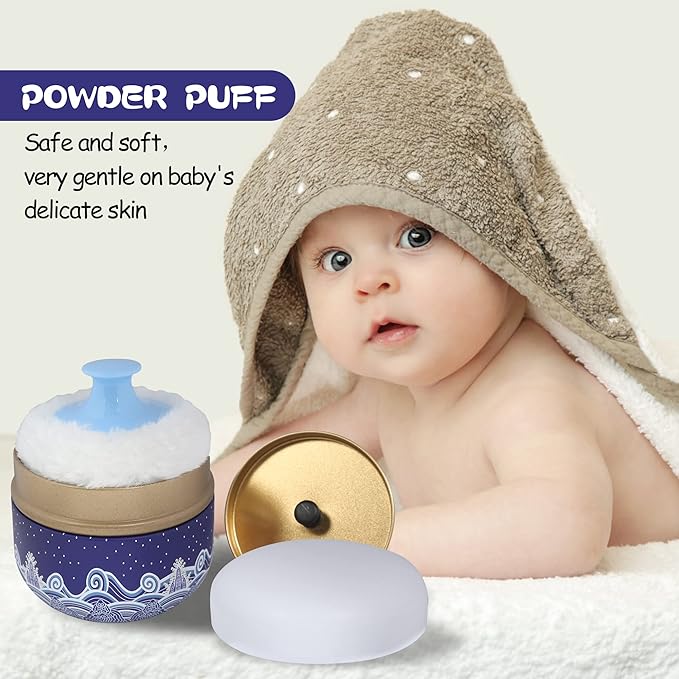 WEMEGA Body Powder Case with Powder Puff Powder Container Tea box for Baby and Women Powder Puff and Powder Case for Travel (Blue Sea1)