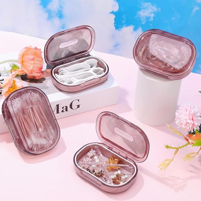 bomyarJr 4 Pcs Qtip Holder Pink Hair Tie organizer Small Container Portable Travel Qtips Case Cotton Swab Holder Flosser Dispenser 3.94 x 2.76 Inch