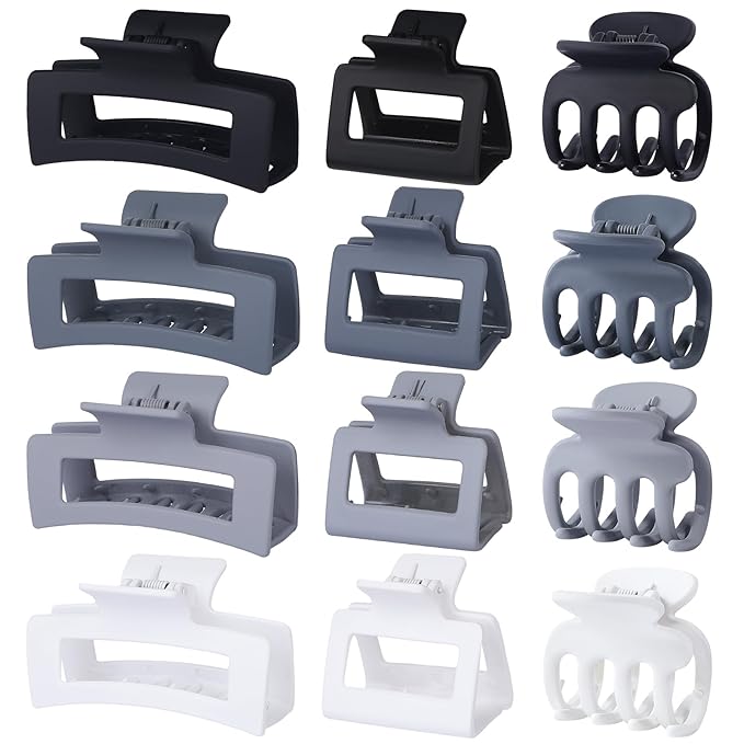 SMKSL 3 Styles Hair Clips for Women Small Medium Big Claw Clips for Thin Thick Hair 12 Pcs Hair Claw Clips Hair Clips Combination Hair Accessories for Women (Grey)