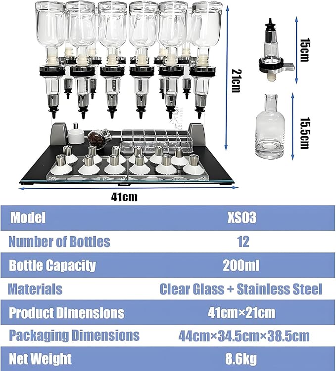 Hrxllb Professional Manual Perfume Dispenser, Liquid Filling Machine Transfer Tools,Manual Dispenser Set, Adjustable Pump Heads & Testing Cups for Shops & Lab & Bars(8 Heads)