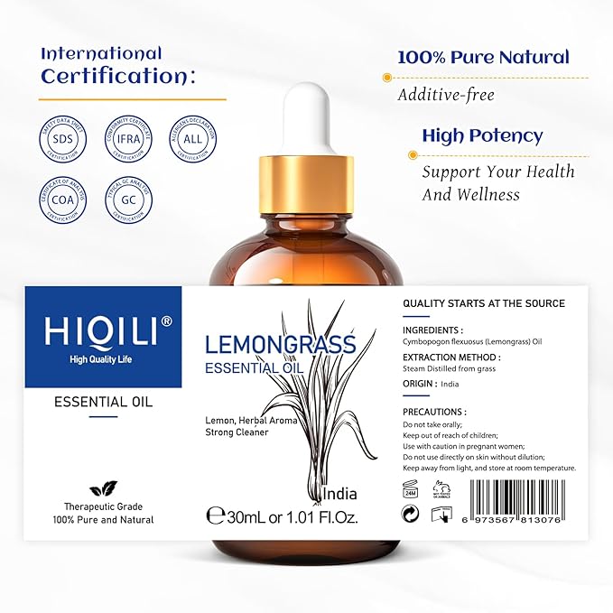 HIQILI Essential Oil - Lemongrass - 1.01 Fl. Oz