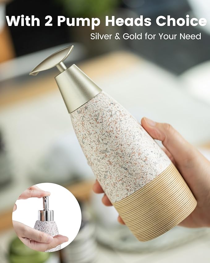 Soap Dispenser Set for Shower, Ceramic Refillable Soap Bottle for Shampoo, Conditioner, Bathroom & Kitchen with Silicone Funnel and 2 Pumps for Easter, Granite Peach Blossom, 12 oz