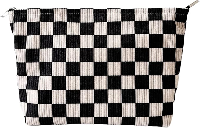 itgowisa Black and White Checkerboard Makeup Bag, Travel Makeup Pouch Purse
