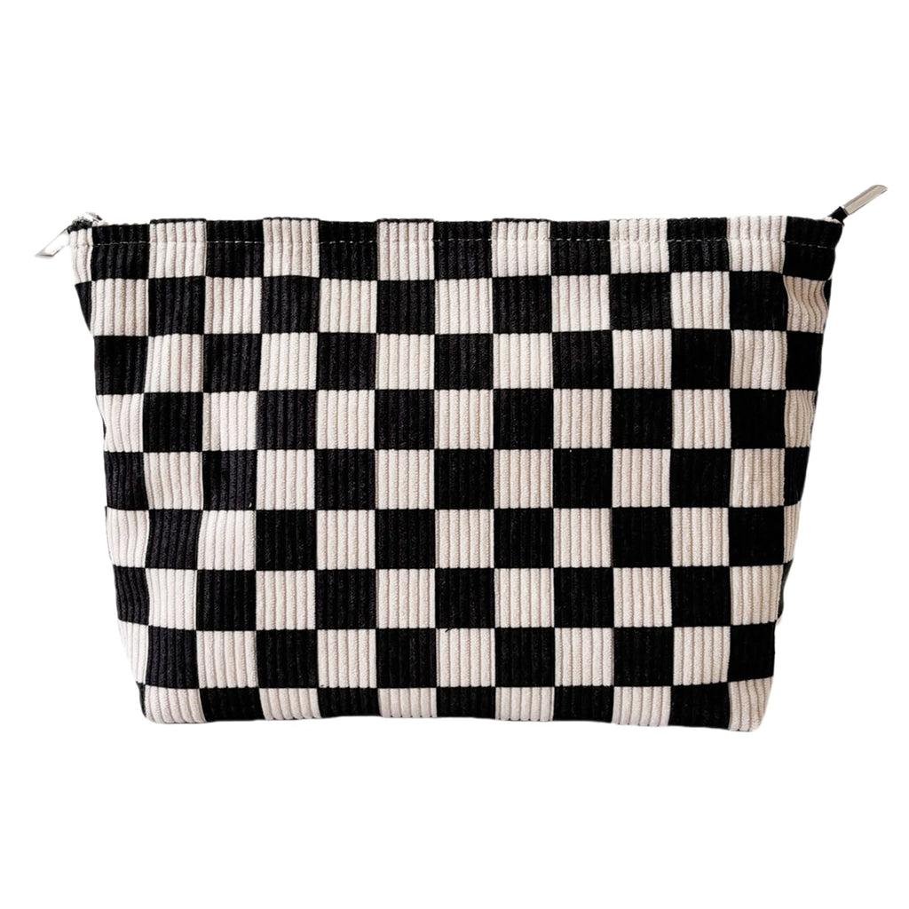 itgowisa Black and White Checkerboard Makeup Bag, Travel Makeup Pouch Purse