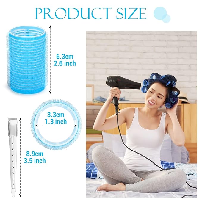 Hair Curlers - 12 Rollers & Clips, Small Size, Self Grip Holding, For Long to Short, Thick to Fine Hair, From Roots to Bangs for Volume