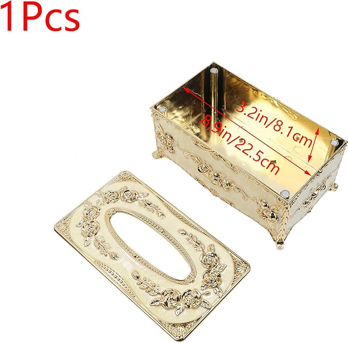 Geesatis Tissue Box Cover,1 Pcs Gold 9.5''x5.5''x4.5''