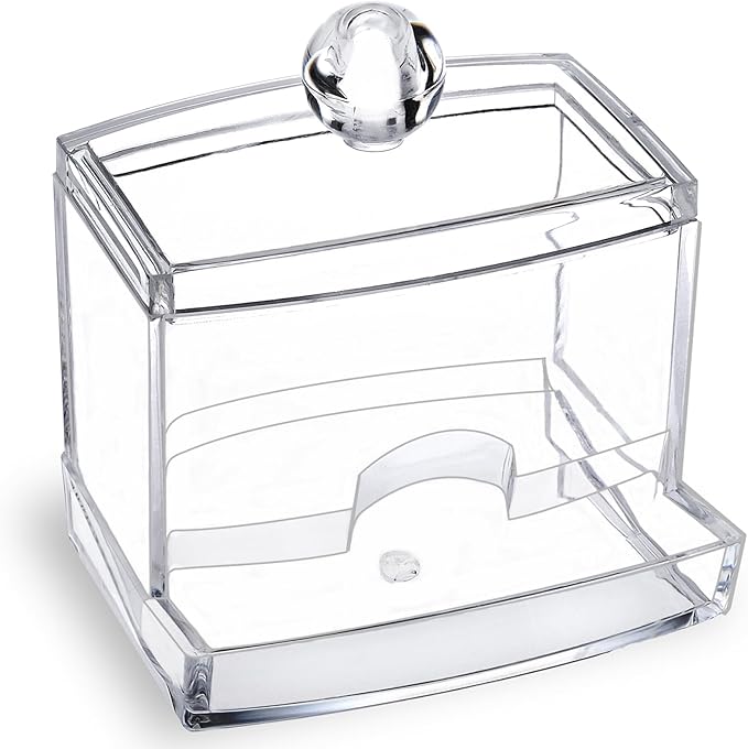 MOSIKER 10oz Clear Acrylic Small Qtip Holder,Swab Dispenser Cotton Ball Jars Bathroom Organizer with Lid
