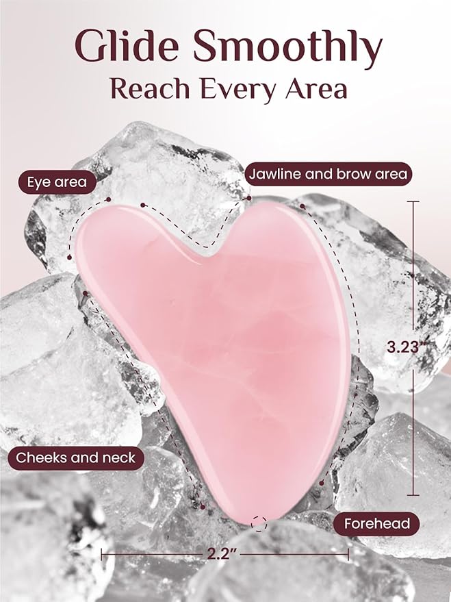 Rena Chris Gua Sha Facial Tools: Rose Quartz Guasha Tool for Face Acupuncture Therapy, Facial Massager for Jawline Sculpting and Puffiness Reducing (Pink)