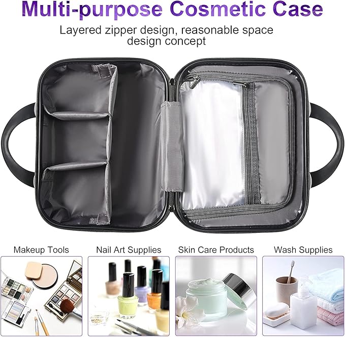JZRTravel 14-Inch Makeup Train Case Hardshell PC+ABS Travel Cosmetic Organizer, Makeup Storage Box for Toiletry Durable Portable Gifts for Women.