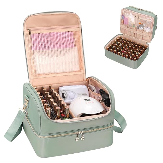 CUBETASTIC Extra Large Nail Polish Organizer - Three Layer Nail Organizers And Storage Bag, Portable Nail Supplies Organizer Case, Travel Carrying Box for Nail Tech Kit/Tattoo/Cosmetic