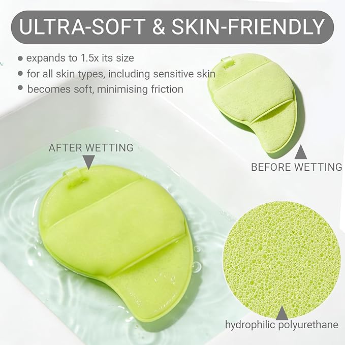 3 Pcs Facial Sponges, Face Scrubber Exfoliator, Reusable Facial Sponge Deep Cleansing Makeup Removal, Gentle Exfoliating Face Pads for Daily Face Wash(Pink & Green)