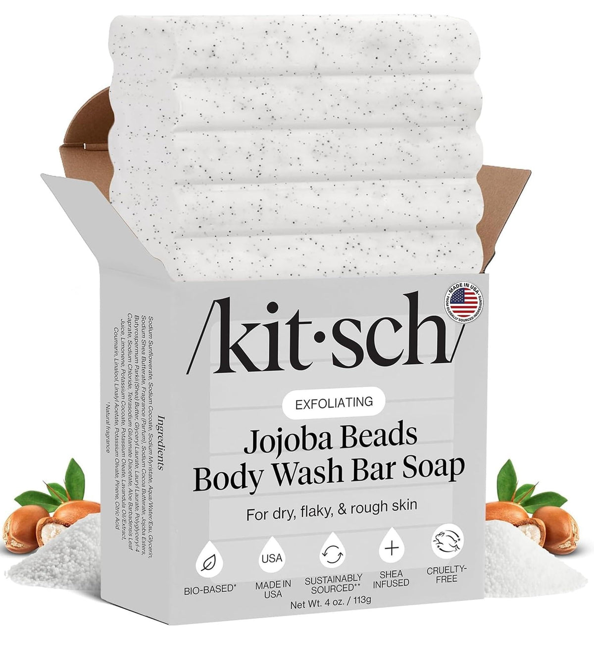 Kitsch Jojoba Beads Exfoliating Body Wash Bar w/Shea Butter & Aloe – 4 oz