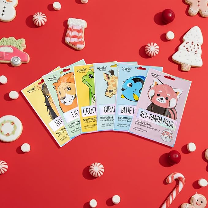 Epielle Character Face Mask Wild Kingdom 12 Pack, Fun & Effective Korean Skin Care, Spa Party Favors, Birthday Gifts for Women, Self Care Gifts