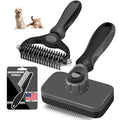Professional 3PCS Self Cleaning Slicker Brush & Pet Grooming Rake & Flea Comb for Dogs,Cats and Horses | Double-Sided Dematting Comb & Skin Friendly Deshedding Grooming Tool | Pet Supplies (Grey)