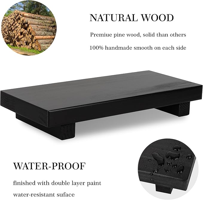 Bathroom Tray Wood Riser Kitchen Decor Soap Holder, 10" x 4.5" Black