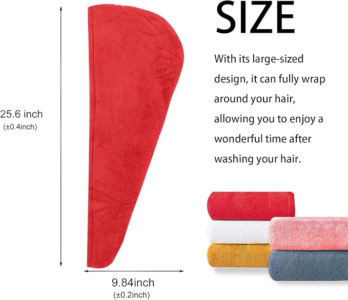 Microfiber Hair Drying Towel Wrap for Women, Hair Turbans Towel for Wet Hair,turbie Twist Hair Towels(The Color of the Picture is for Reference only) (Red-Double Layer)