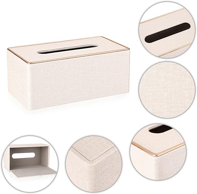 Sumnacon Rectangular Linen Tissue Box Cover - Stylish Tissue Box Holder with Magnetic Bottom, Decorative Tissue Box for Bathroom Toilet Vanity Night Stand Table Countertop Office, Beige Linen Texture