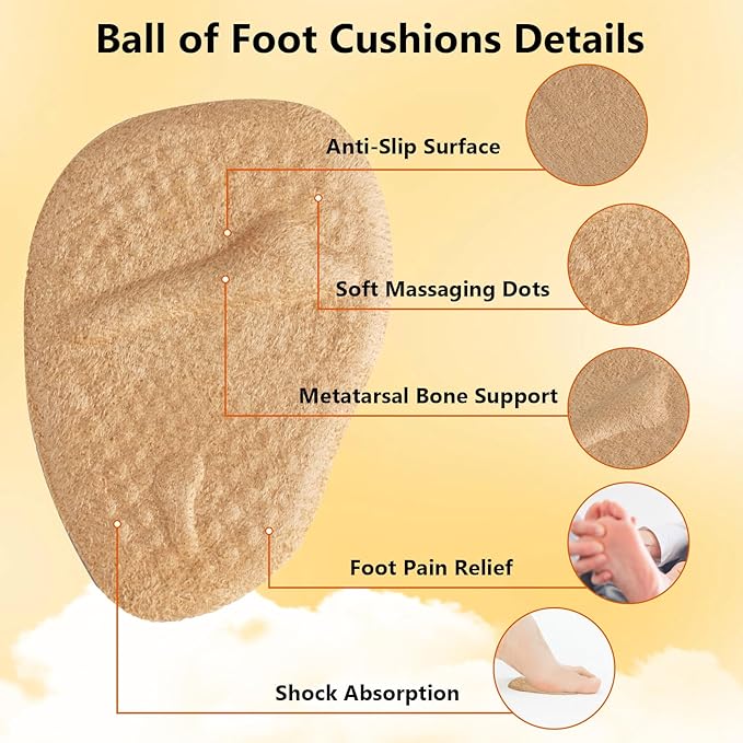 4 Pairs Metatarsal Pads Women & 4 Pairs Ball of Foot Cushions,Non-Sliding Insole Pads for Open Toe,Heel Pads Inserts for Too Big Shoe(Beige+Black)
