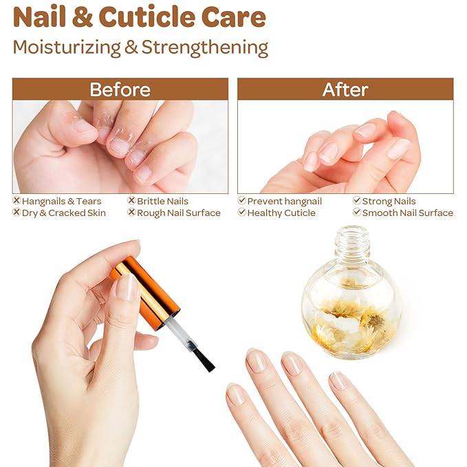 Cuticle Oil, Coconut Cuticle Nail Oil Infused with Real Flowers 15ml