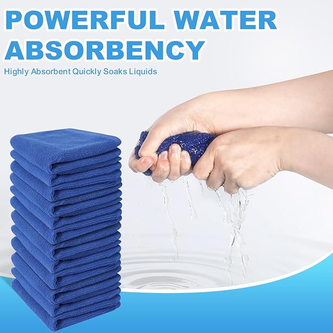 12 Pack 100% Cotton Wash Cloth, 12x12 Inch Highly Absorbent and Soft Feel Fingertip Towels, Machine Washable Washcloths for Bathroom, Gym, Hotel, Spa and Kitchen, Blue