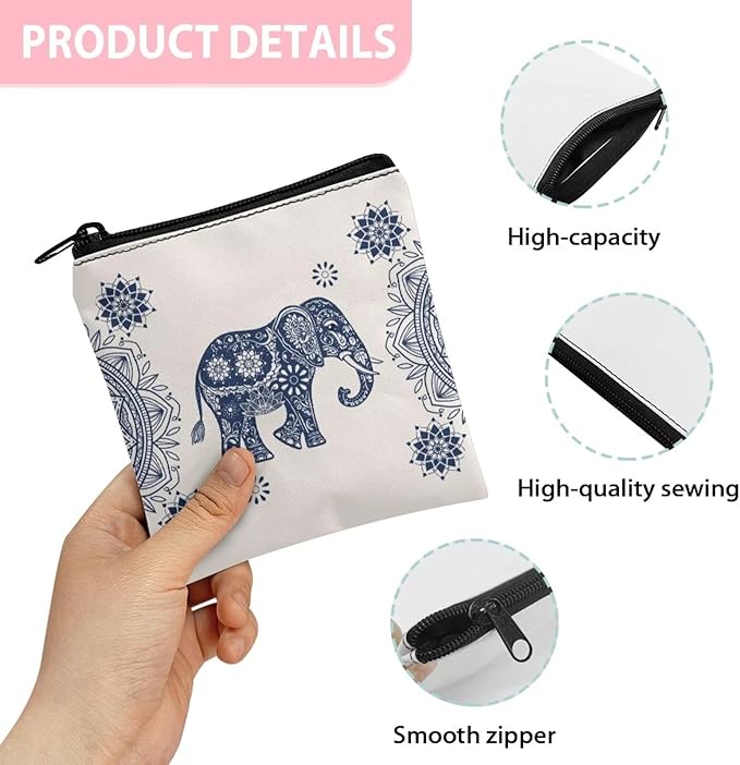 Boho Print Women Period Bag Storage Pouch Artsy Graphic Sanitary Napkin Bags with Zipper Portable Menstrual Bag for Sleepovers Travel