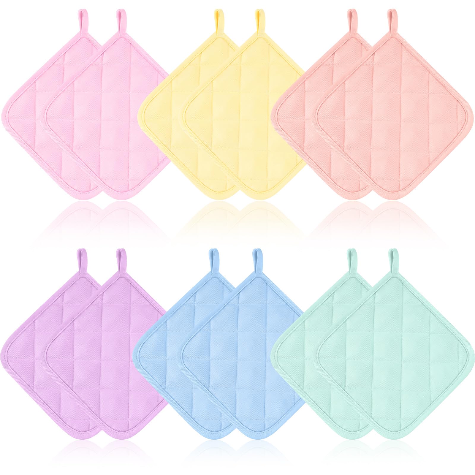 Bokon 12 Pcs Pot Holders for Kitchen, Pastel Potholders Sets, Heat Resistant Cotton Hot Pad Oven Mitts Trivet with Hanging Loops for Baking Cooking