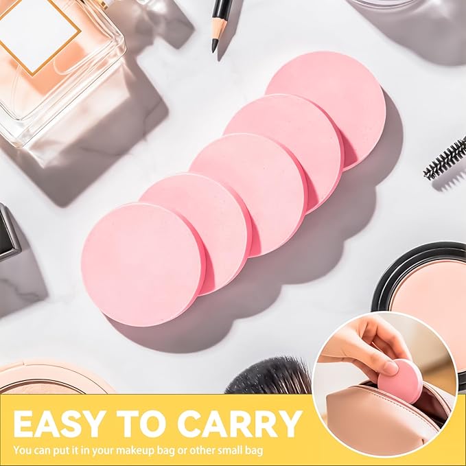 MotBach 200 PCS Round Makeup Sponge, Cosmetic Sponge Round Foam Pad Eye Facial Powder Puff, Pink Beauty Makeup Foundation Powder Blender for Women Lady All Skin Types Wet and Dry Dual Use