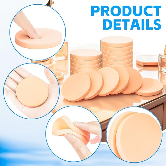 MotBach 200 PCS Round Makeup Sponge, Cosmetic Sponge Round Foam Pad Eye Facial Powder Puff, Nude Beauty Makeup Foundation Powder Blender for Women Lady All Skin Types Wet and Dry Dual Use
