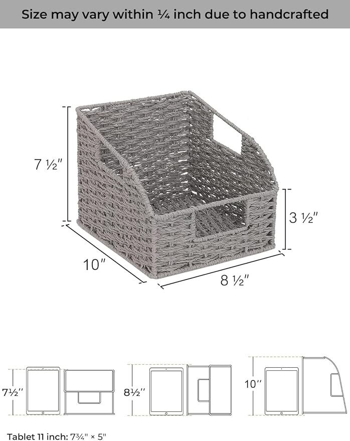 StorageWorks Wicker Baskets for Organizing, Pantry Organizers and Storage, Round Paper Rope Storage Basket for Pantry Shelves, Kitchen Counter, Gray, 2 Pack