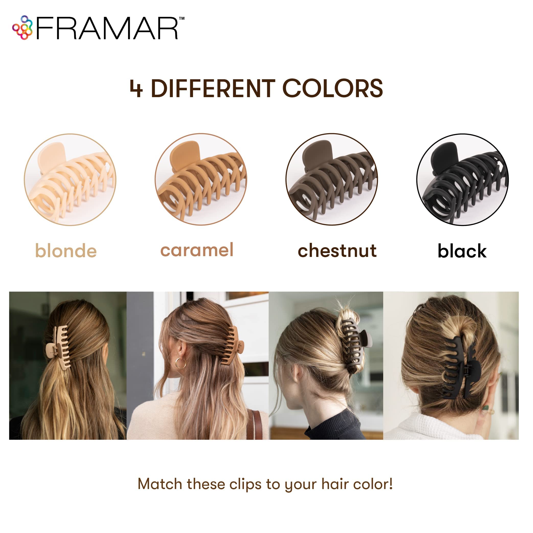 FRAMAR Extra Large Claw Clips For Thick Hair – Hair Claws Pack, Large Hair Clips For Thick Hair, Claw Clip Pack, Hairclips, Hairclips. For Women, Ganchos Para El Cabello – Non Slip Matte Finish