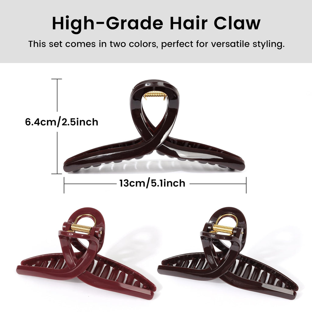 Big Butterfly Hair Claw Clips with Long Thick Hair Large 5.1" Acrylic Clips Hair Accessories for Women Girls Gifts 2 Pcs(Red&Chocolate)