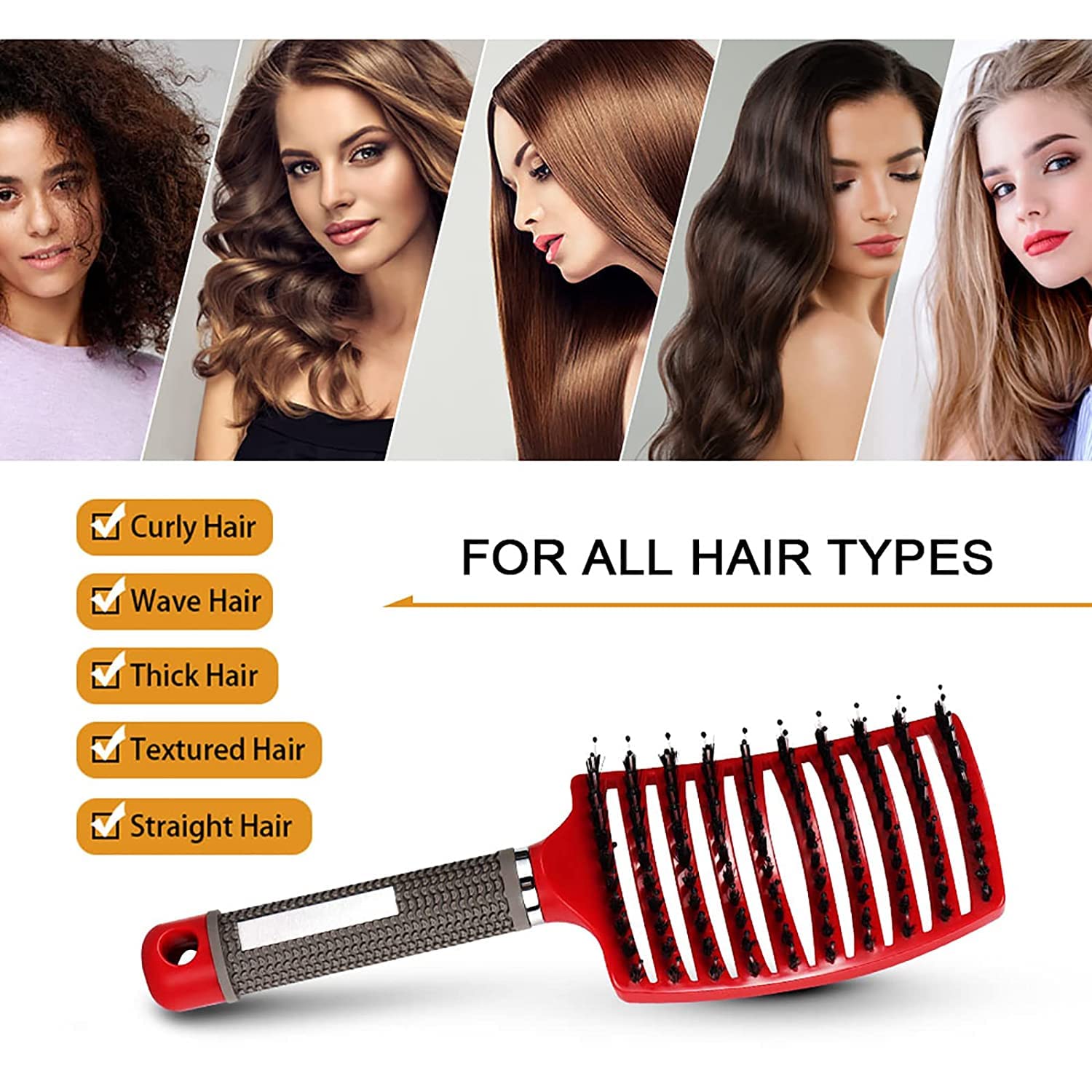Magical Ultra Detangling Brush for Wet or Dry Hair, Detangler Brush, Fast Drying Styling Massage Hairbrush for Men, Women and Kids (Red+Blue)