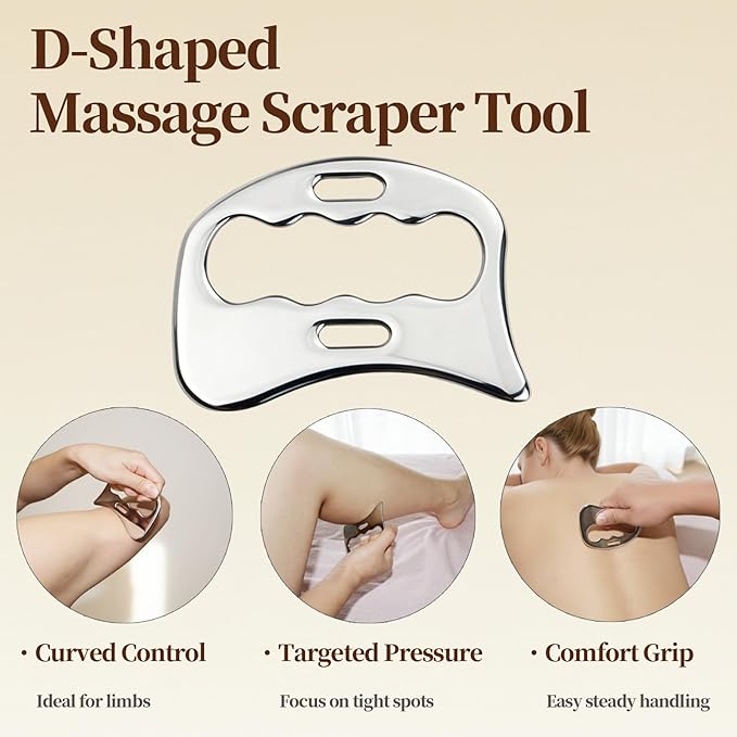 JedJadr 4 in 1 Stainless Steel Massage Scraper Tool Set for Deep Tissue Relief, IASTM Tool and Gua Sha Massage Tools for Muscle Recovery, Physical Therapy Scraping Tool with Facial Gua Sha