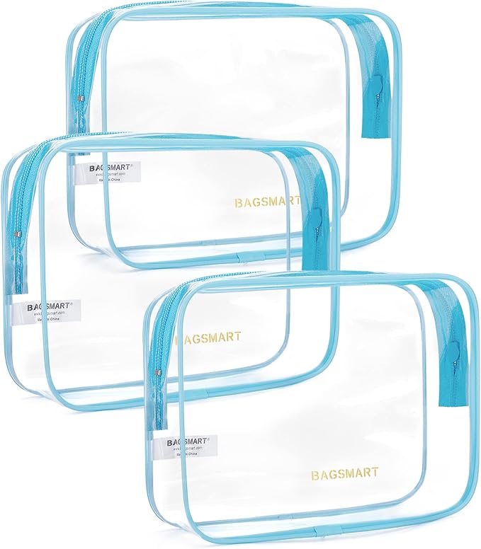 BAGSMART Clear Toiletry Bag 3-Pack TSA Approved Water-Repellent, Blue