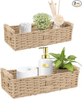 2 PCS Toilet Paper Storage Basket, Paper Rope Imitation Wicker Bathroom Baskets for Toilet Tank Basket with Handles for Desk, Shelf, Countertop, Boho Coastal Bathroom Decor Beige