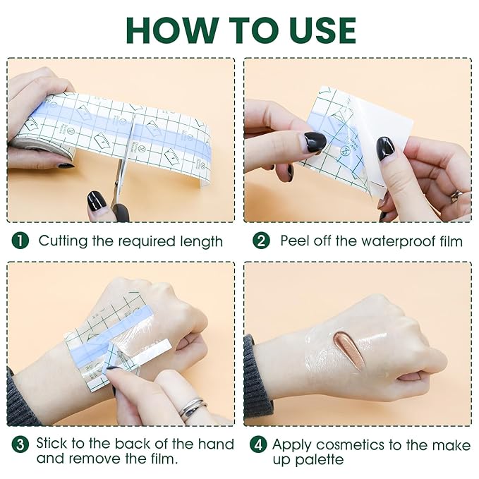 Yivioep 32.8 Feet Long Makeup Hand Palette, Single Use Adhesive Makeup Mixing Tray, Professional Artist Essential Kit Disposable Clear Waterproof Tape, Free Cutting