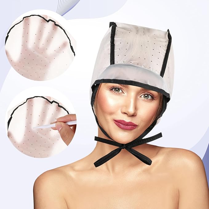 FineCheer Hair Highlighting Cap Frosting Caps Kit Highlight Cap with Plastic Hooks for Hair Coloring Salon Dyeing Hairdressing Tool Kit Supplies(Black)
