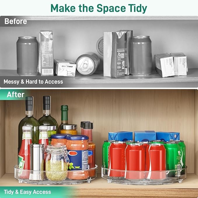 2 Pack Lazy Susan Organizer, 9.5 Inch Lazy Susan Turntable for Cabinet, Refrigerator Organizer for Pantry Organizers and Storage, Non-Skid Fridge Organizer